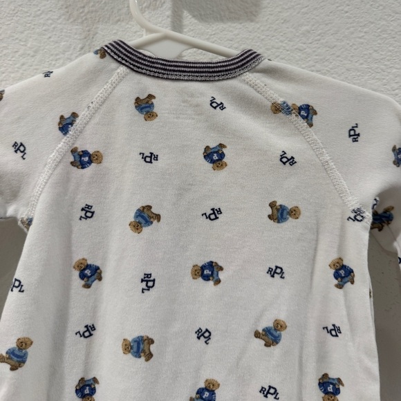 Ralph Lauren Polo Bear Cotton Footed White Striped Logo Coverall Size 3 Months - Picture 11 of 15